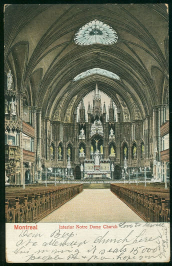 Undivided Postcard of the Interior Notre Dame Church, Montreal, Canada