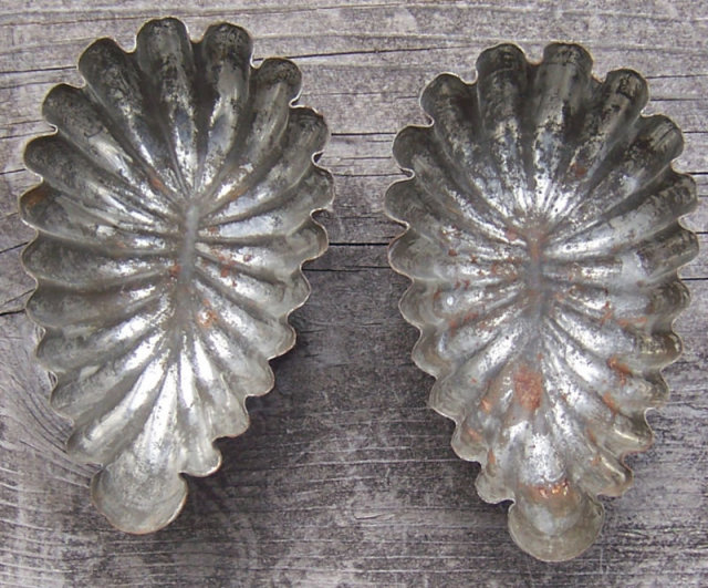 Vintage Set of Two Small Metal Kitchenware Leaf Molds