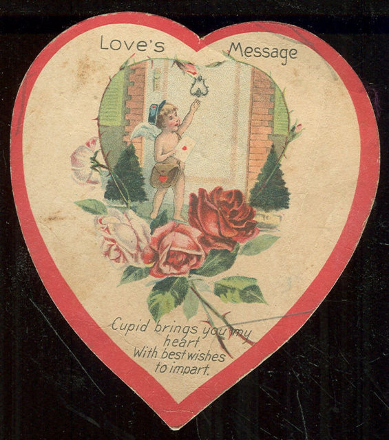 Vintage Heart Valentine Cupid Brings Love's Message