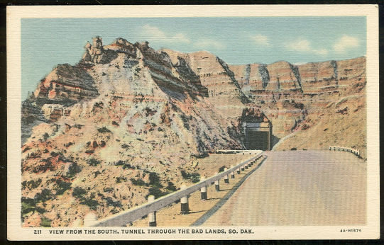 Postcard of View From the South Tunnel Through the Bad Lands, South Dakota