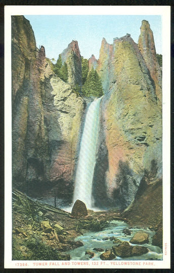 Postcard of Tower Fall and Towers Yellowstone Park