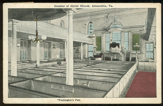 Postcard of Washington's Pew, Interior of Christ Church, Alexandria, Virginia