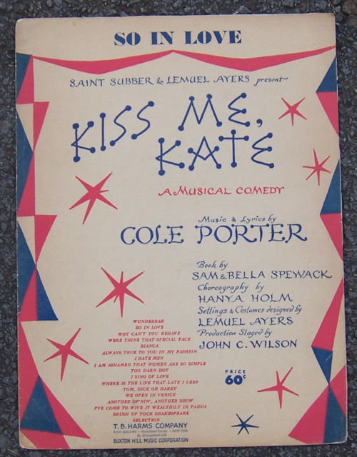 So in Love by Cole Porter Kiss Me Kate 1948 Sheet Music