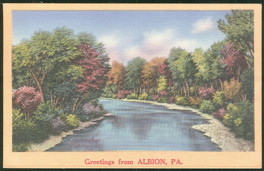 Greetings Postcard from Albion, Pennsylvania 1956