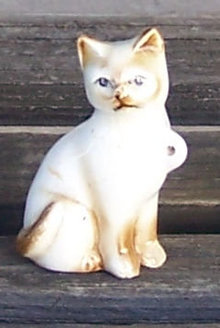Vintage Pottery Seated Cat White with Brown Highlights