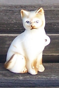 Vintage Pottery Seated Cat White with Brown Highlights
