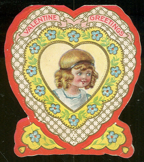 Heart Shaped Vintage Valentine Card with Little Girl