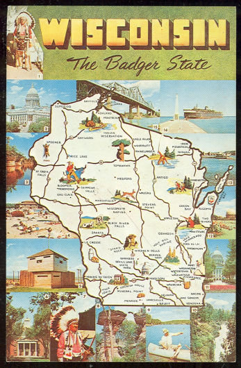 Map Postcard of Wisconsin, The Badger State