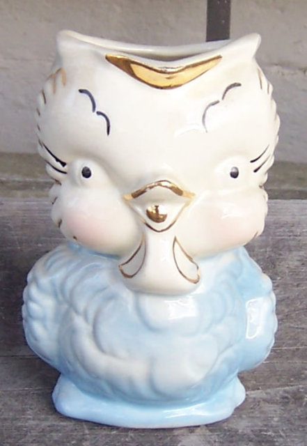 Vintage American Bisque Chick Pitcher with 22kt Gold