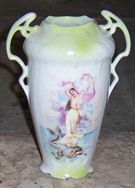 Victorian Small Flower Vase With Lady Standing on Fish