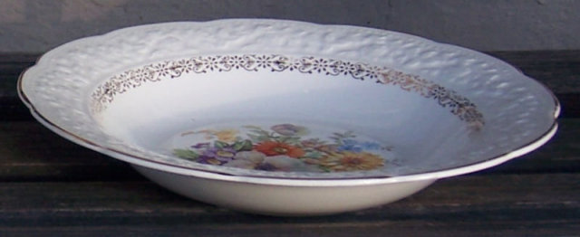 Knowles Soup Bowl with Floral Bouquet and Gold Trim