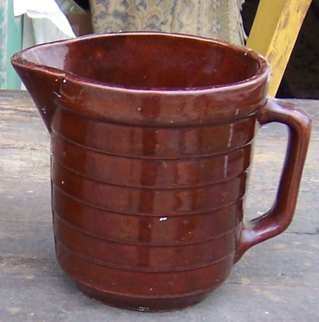 Vintage Brown Glaze Pottery Batter Jug USA