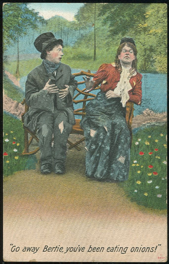 Postcard of Lovely Couple on Park Bench, Go Away Bertie