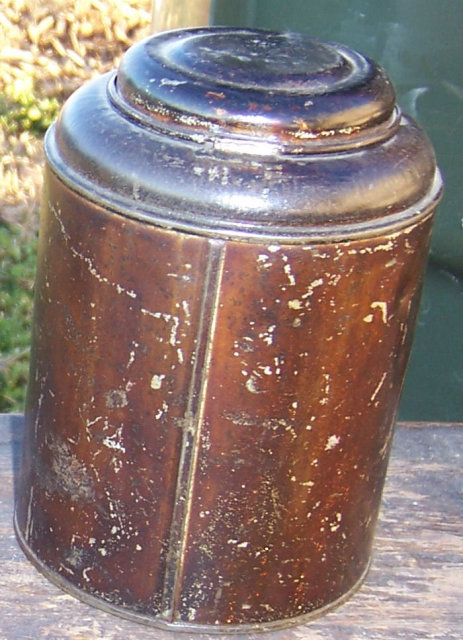 Japanned Brown Coffee Canister with Stenciled Letters