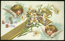 Religious Easter Postcard with Cross and Angels