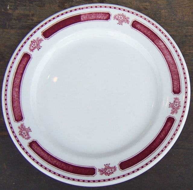 Sterling China White and Red Dinner Plate