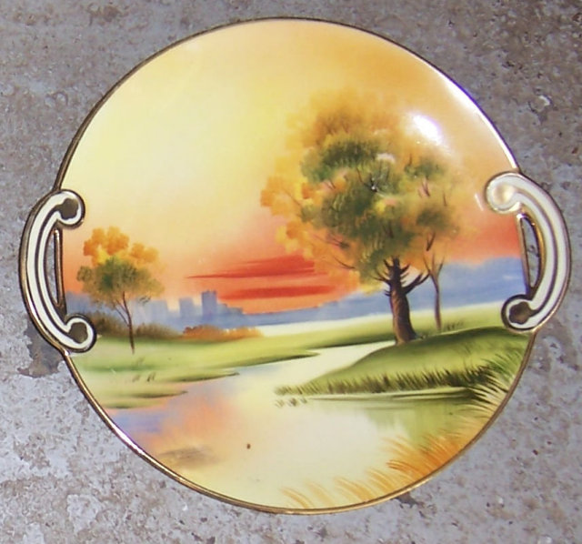 Handpainted Nippon Serving Plate with Sunset Scene