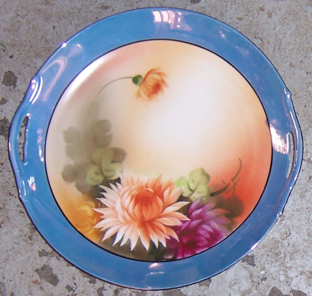 Handpainted Noritake Blue Lustre Serving Plate Flowers