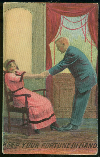 Postcard of Victorian Couple Keep Your Fortune in Hand