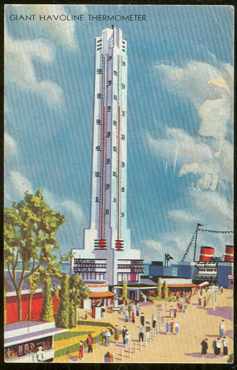 Century of Progress Postcard Giant Havoline Thermometer