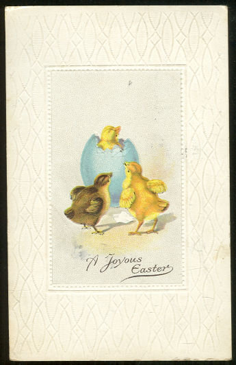 Joyous Easter Postcard with Chicks and Easter Egg 1917