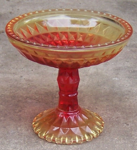 Red and Yellow Glass Footed Comport with Diamond Design
