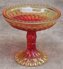 Red and Yellow Glass Footed Comport with Diamond Design