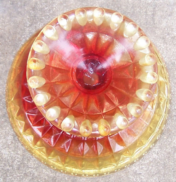 Red and Yellow Glass Footed Comport with Diamond Design