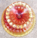 Red and Yellow Glass Footed Comport with Diamond Design
