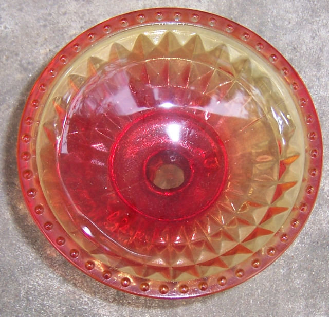 Red and Yellow Glass Footed Comport with Diamond Design