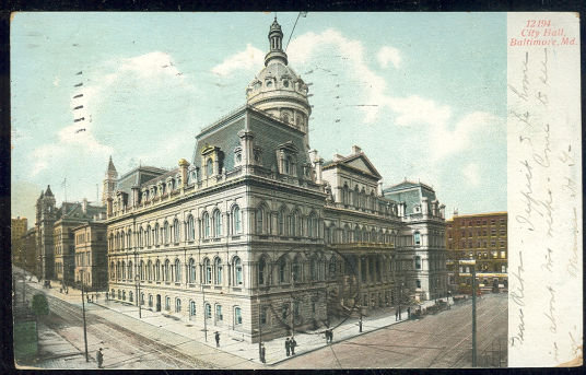 Undivided Postcard of City Hall Baltimore Maryland 1907