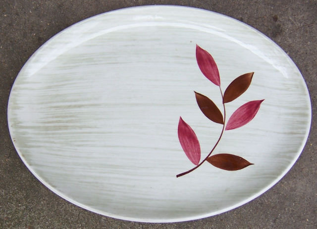 Vintage Stetson Pottery Serving Platter Red Leaf Design