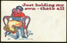 Comic Postcard Kissing Couple Man is Holding His Own