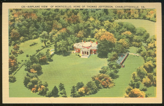Postcard of Airplane View of Monticello, Virginia