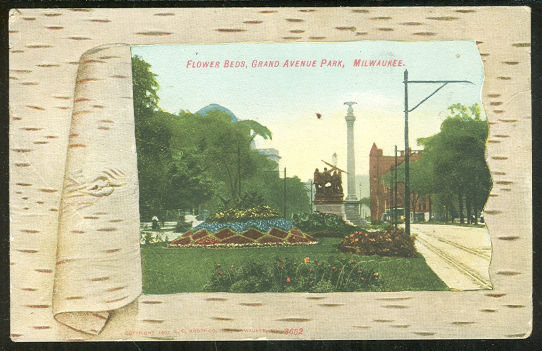Postcard of Flower Beds Grand Avenue Park, Milwaukee WI