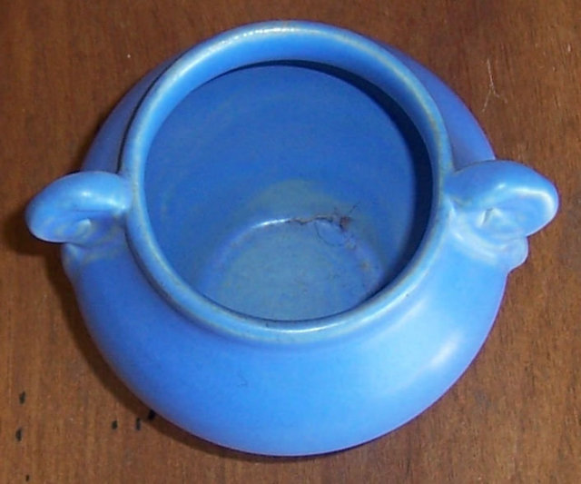 Daniel Boone Pottery Blue Matte Glaze Small Vase with Scroll Handles