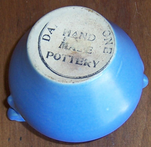 Daniel Boone Pottery Blue Matte Glaze Small Vase with Scroll Handles
