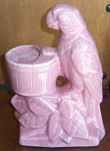 Vintage Nelson McCoy Pottery Pink Parrot Planter