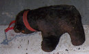 Vintage Stuffed Black Bear with Red Collar and Leash