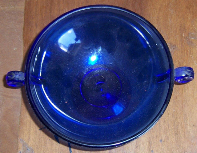 Vintage Cobalt Blue Glass Candy Dish w/ Scroll Handles