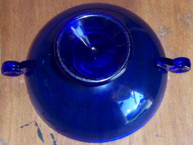 Vintage Cobalt Blue Glass Candy Dish w/ Scroll Handles