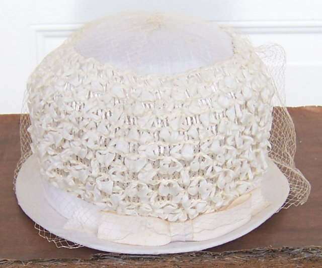 Vintage White Hat with White Bow and White Netting