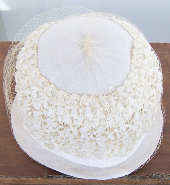 Vintage White Hat with White Bow and White Netting