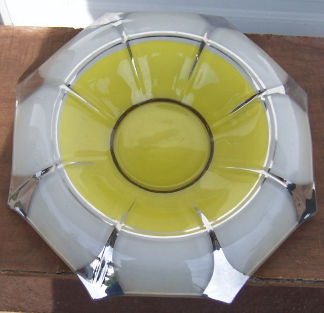 Deco Yellow and Silver Large Divided Serving Bowl