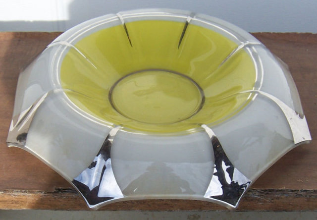 Deco Yellow and Silver Large Divided Serving Bowl