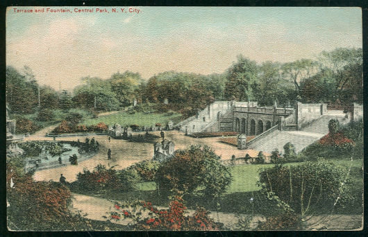 Postcard of Terrace and Fountain Central Park, NYC 1912