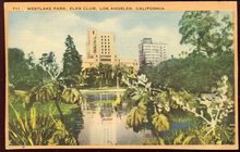 Postcard of the Westlake Park, Elks Club, Los Angeles, California