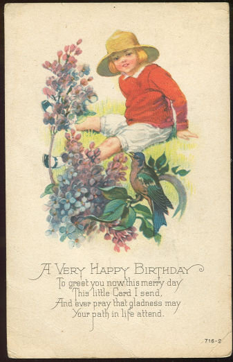 Little Girl in a Garden Wishing You A Happy Birthday