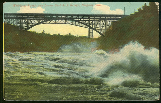 Postcard Whirlpool Rapids and Bridge, Niagara Falls, NY
