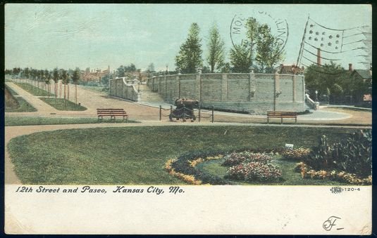 Postcard of 12th Street and Paseo, Kansas City Missouri